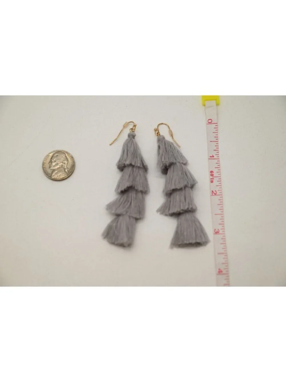 NWOT Unbranded 4 Tier Tassel Earrings Gray Dangle Drop Boho Statement Jewelry